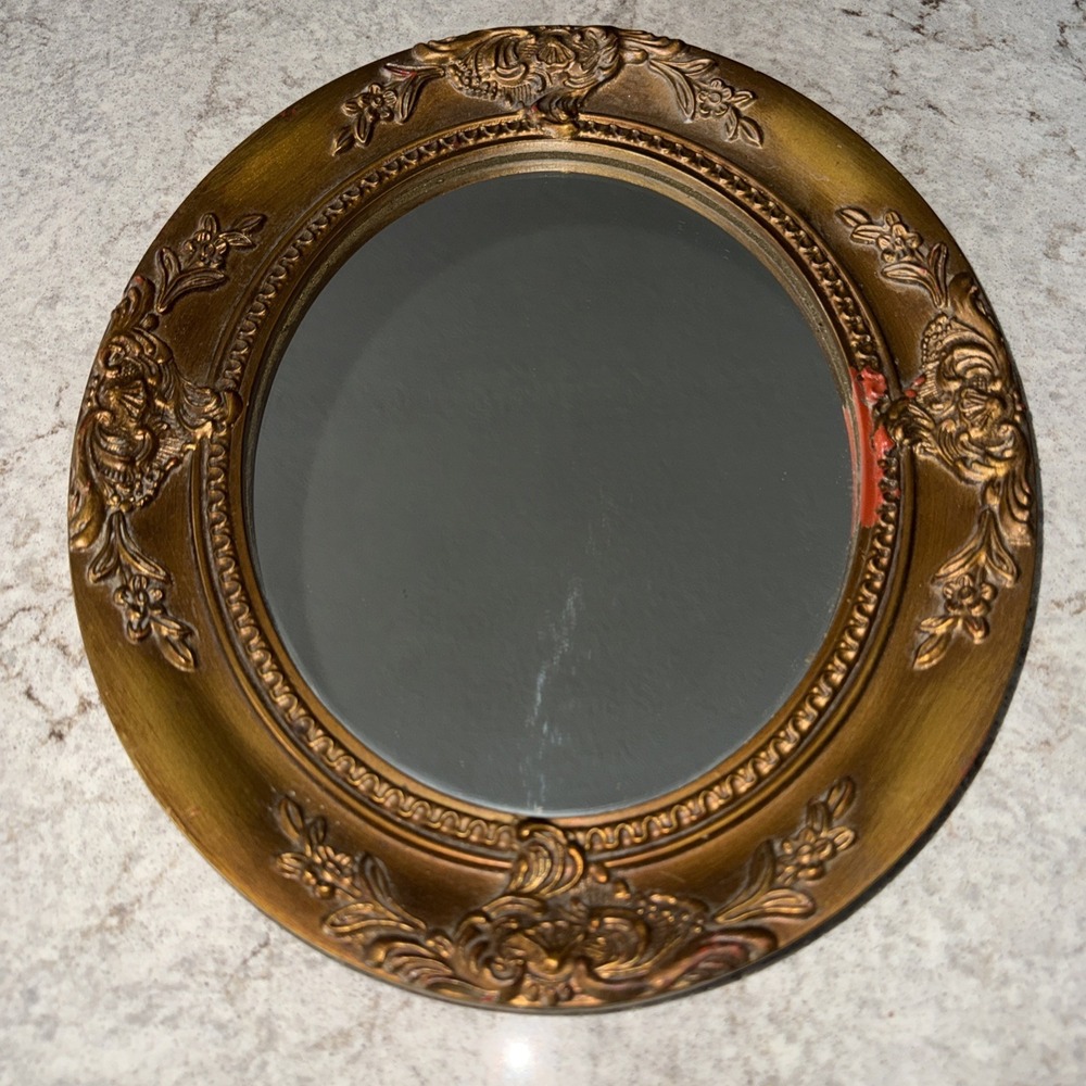 VTG Crown Fine Arts Ornate Bronze framed Mirror Oval 13X11 Gallery Wall READ